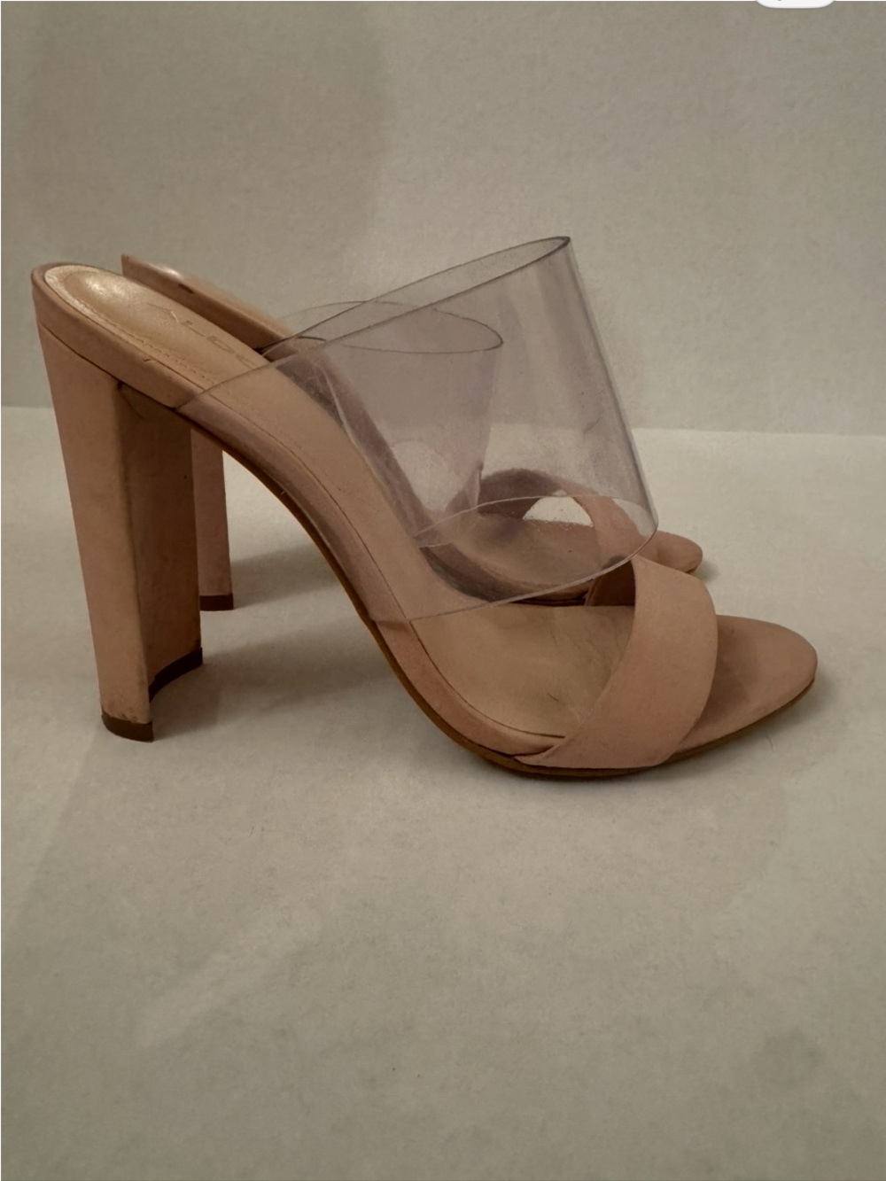 Aldo Nude Beige Clear Strap Block Heel Sandals Size 7